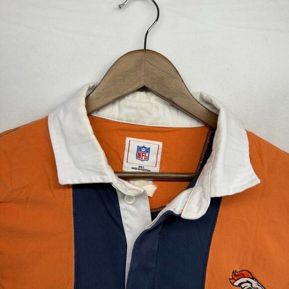 Vintage Denver Broncos Rugby Shirt Men's Large BLue Orange Embroidered Logo y2k - Picture 3 of 10